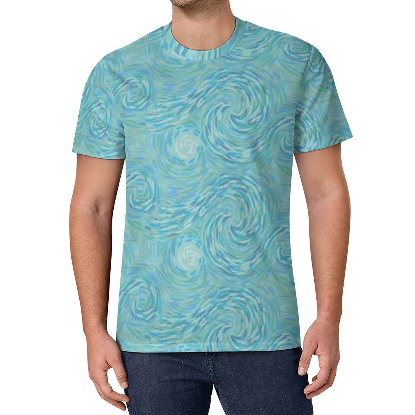 

Bright Teal Blue And Gray Swirl T Shirt Van Gogh Novelty T Shirts Summer Graphic Tees Streetwear Tops Gift Idea