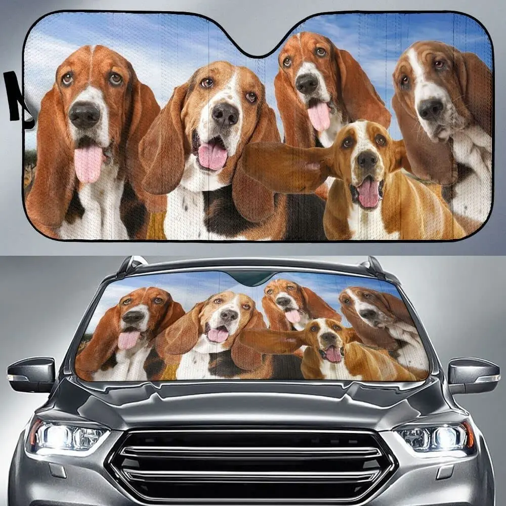 

Tan and White Basset Hound Dog Lover Car Sunshade Windshield Window, Gift for Basset Hound Car Windshield Durable Auto Visor