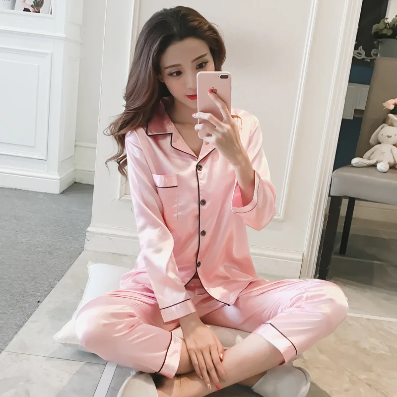 2022 New Fashion Womens Silk Satin Pyjama Set Sleepwear Pajamas Suit Female Sleep Two Piece Set Women's Loungewear Plus Size