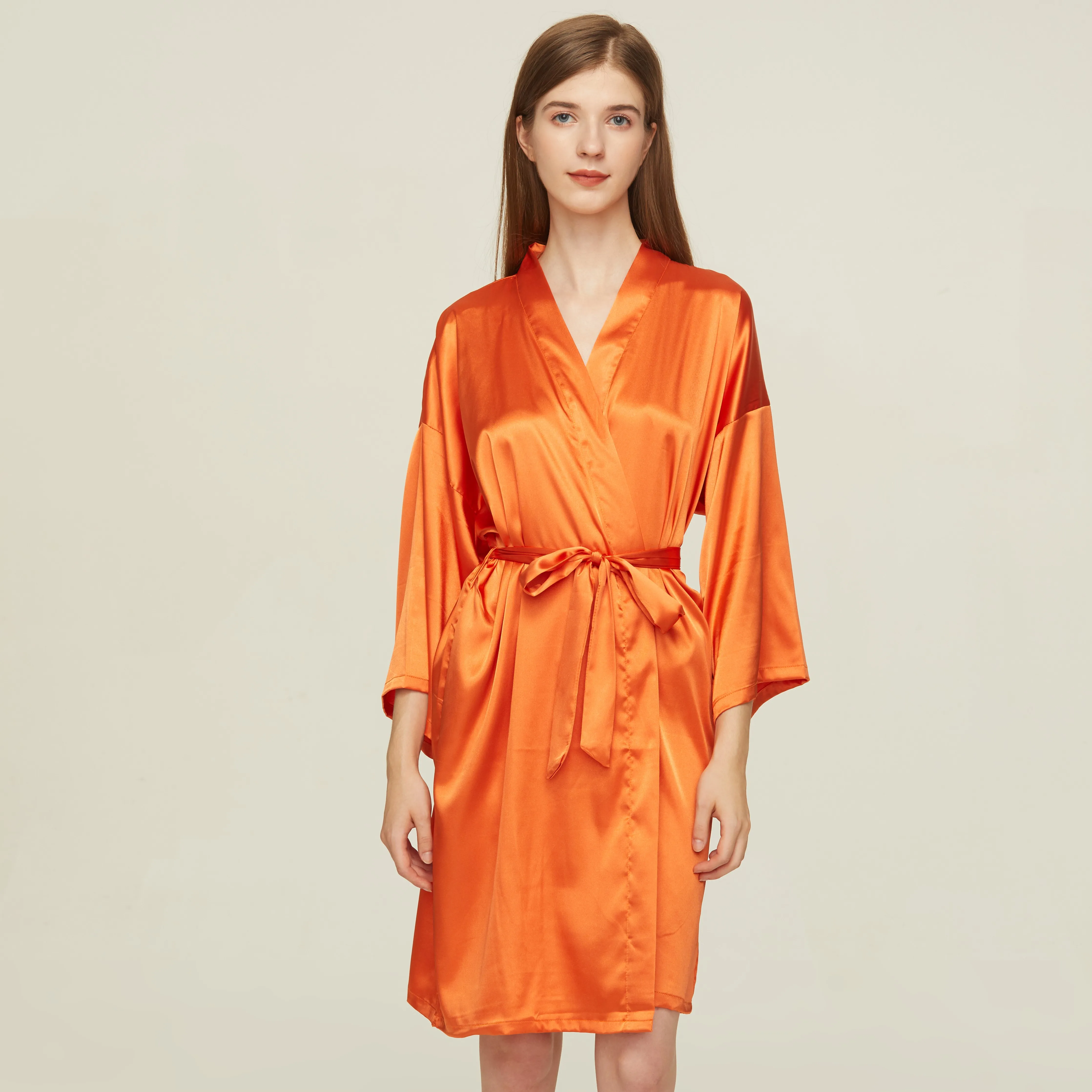 Bride Bridesmaid Robes Satin Solid Robe Orange Silk Robes for Women Ladies Satin Robe Women Wedding Robes