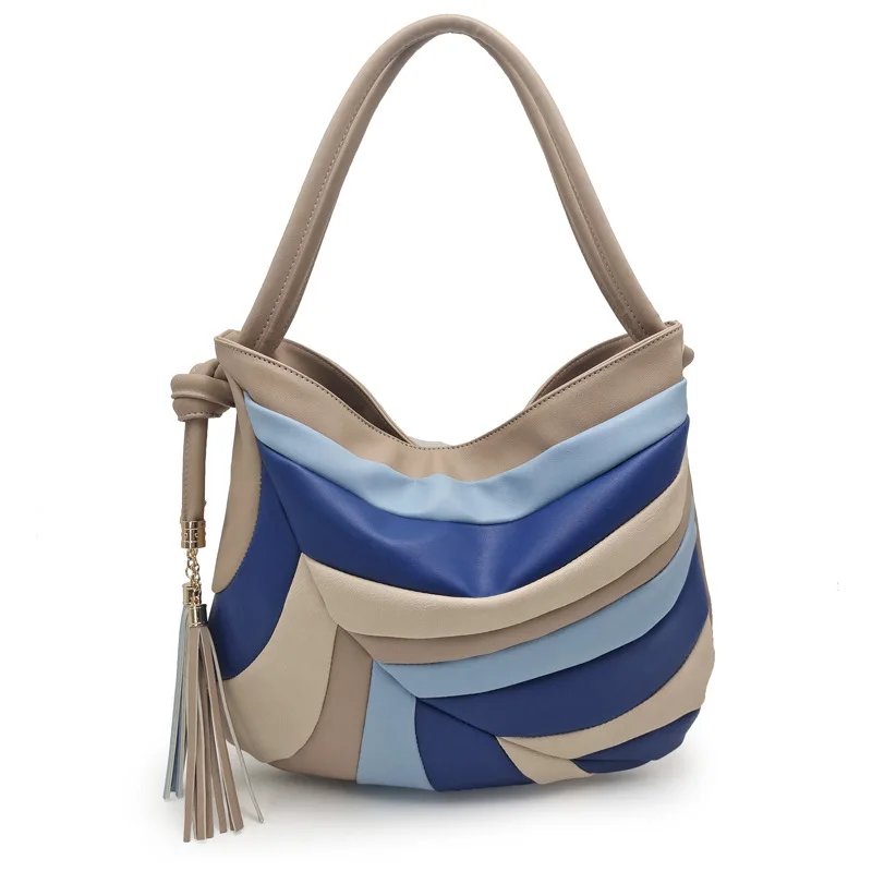 

2023 New Fashion Tassel Handbags Women Leather Patchwork Shoulder Bags Large Capacity Tote Shopping Bags