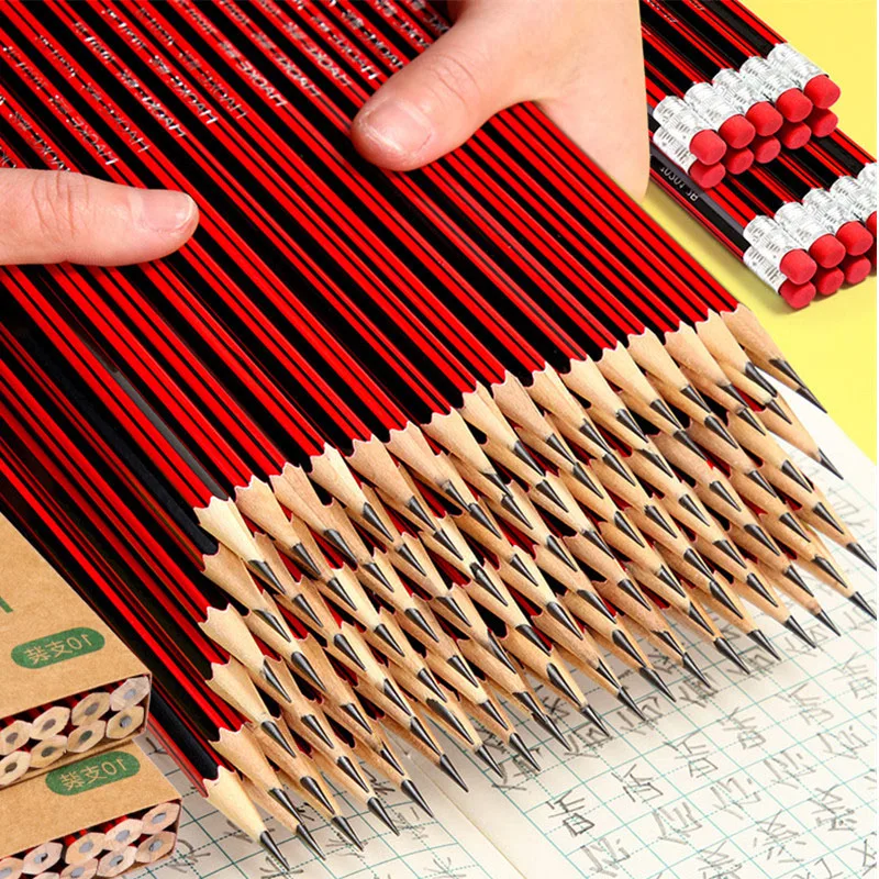 

20/10 Pcs / Lot Sketch Pencil Wooden Lead Pencils HB Pencil With Eraser Children Drawing Pencil School Office Writing Stationery