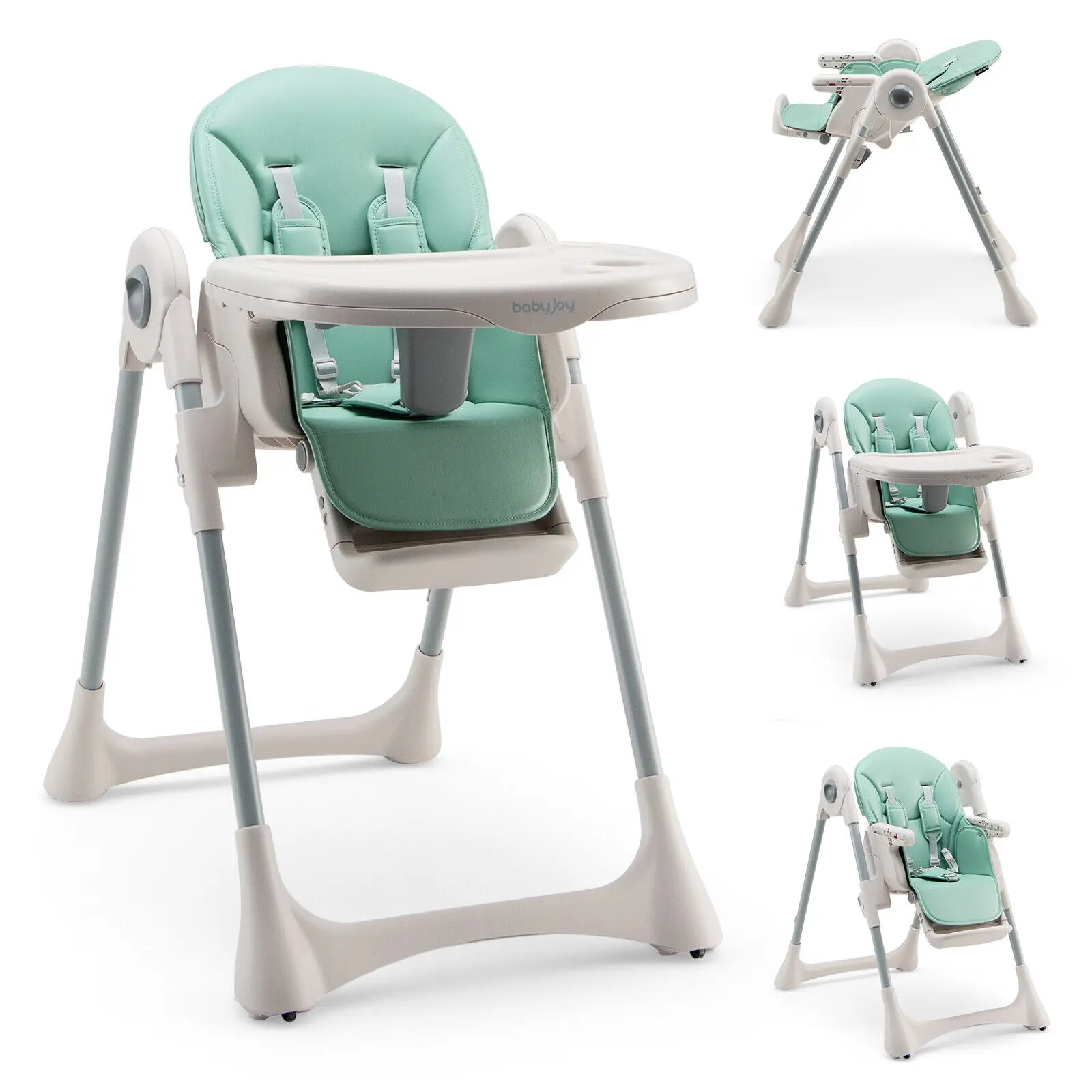 Babyjoy Baby High Chair Folding Baby Dining Chair w/ Adjustable Height & Footrest Green