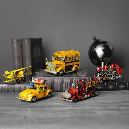 

Retro Mini Model Tin Ornaments Vintage Car Small Ornaments Handmade Nostalgic Style Multiple Styles BUS Motorbike Aircraft