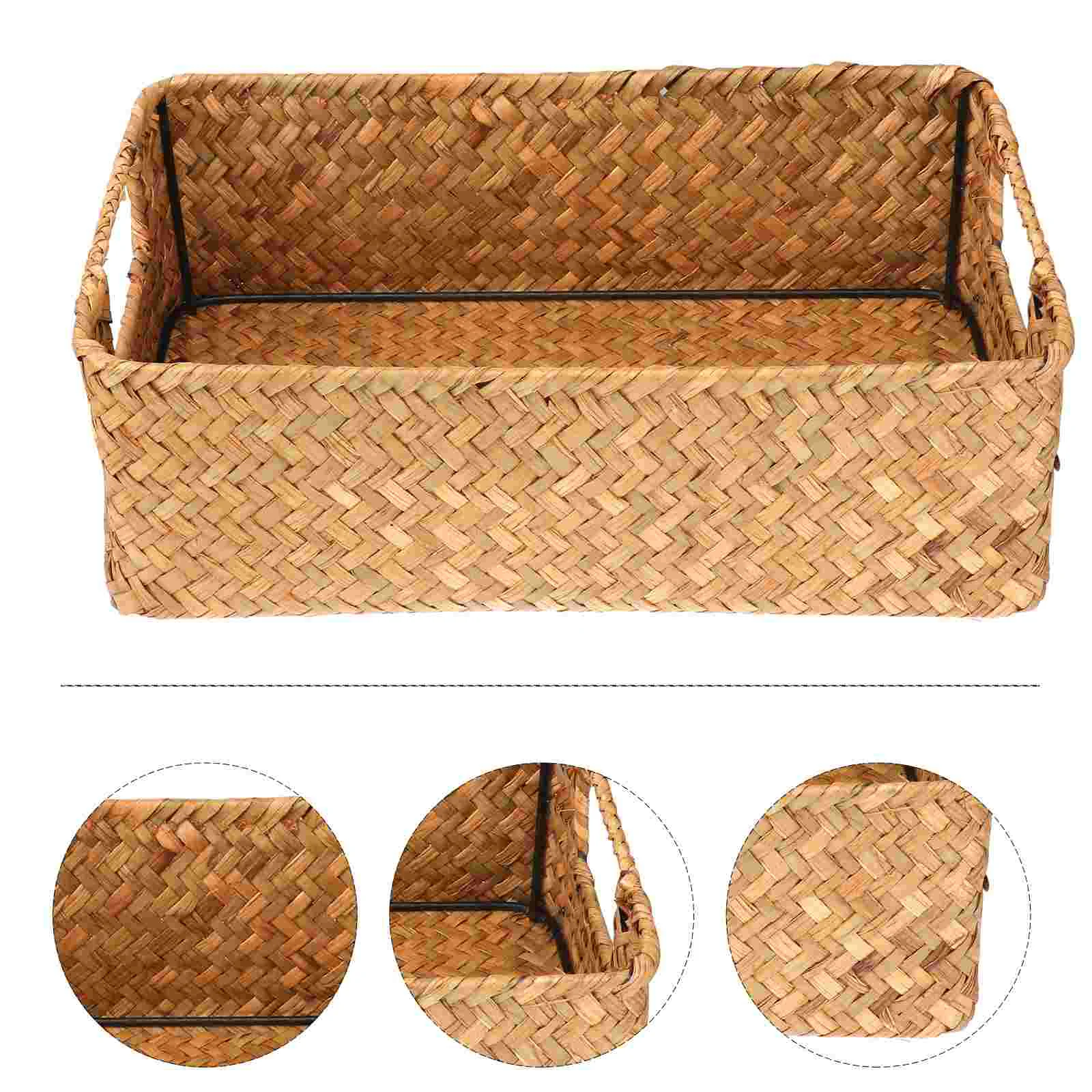 

Water Hyacinth Storage Baskets Rectangular Wicker Baskets with Handles for Cupboards Drawer Closet Bathroom Rustic Decor