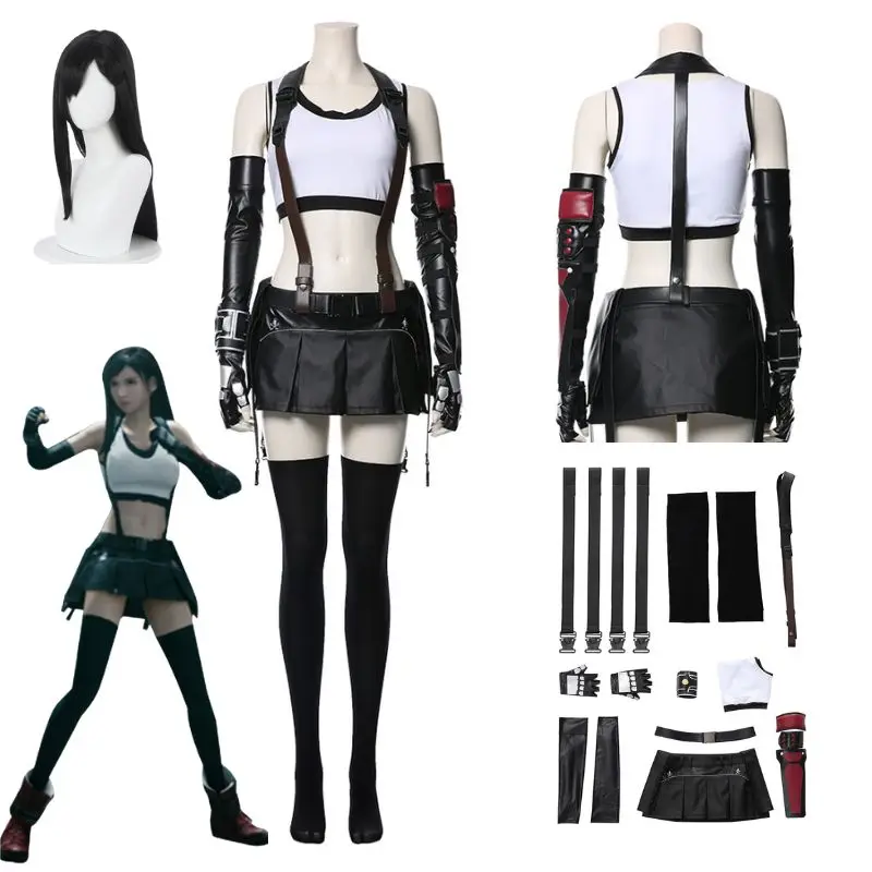 

Final Fantasy 7 Remake Tifa Lockhart Cosplay Fantasia Costume Uniform for Adult Women Girls Tops Skirt FF7 Female Halloween Suit