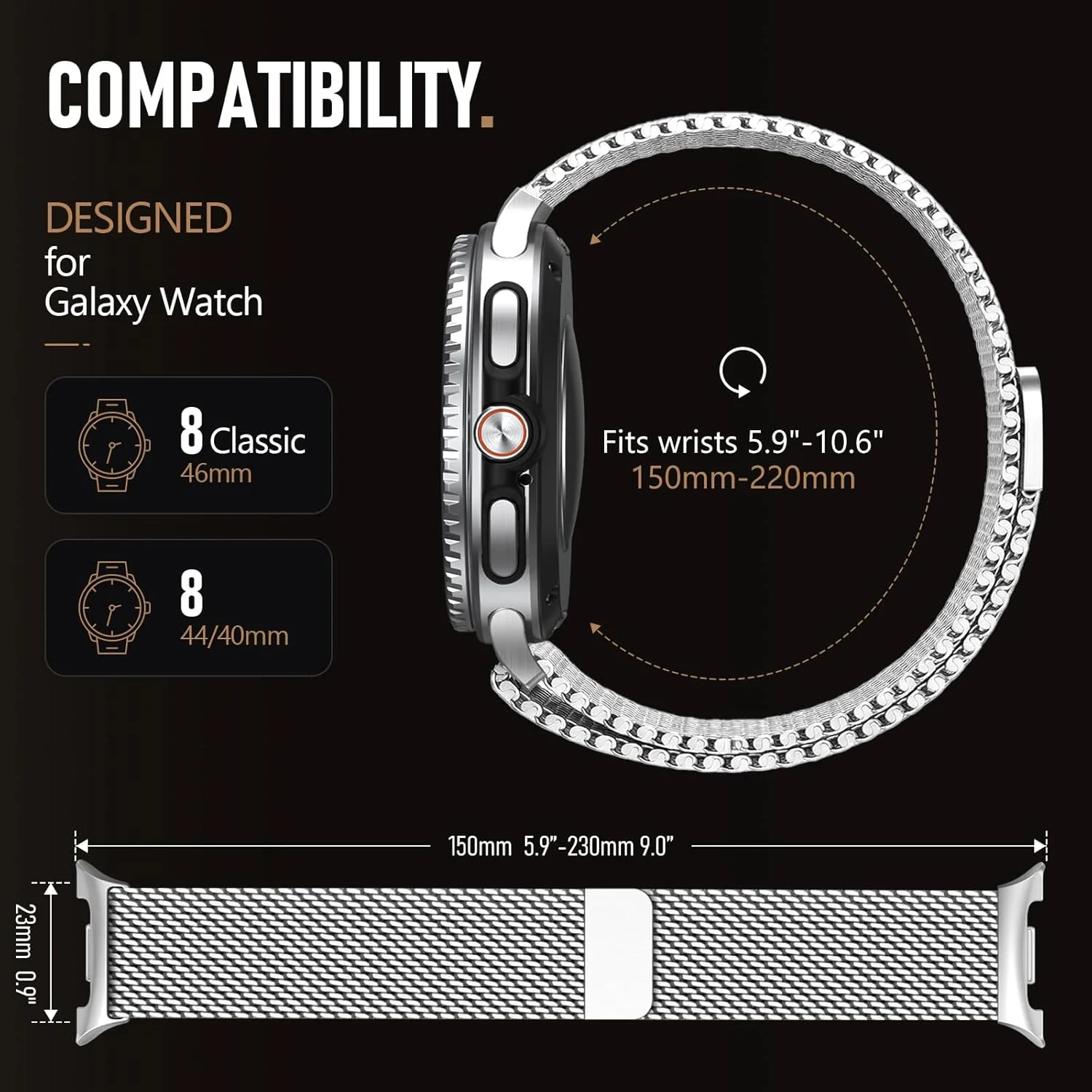 Фото Магнитный ремешок для Samsung Galaxy Watch 8/8 Classic 44 мм, 40 мм, 46 мм, толстый сетчатый металлический браслет Correa Pulseira Galaxy Watch 8 Band №5