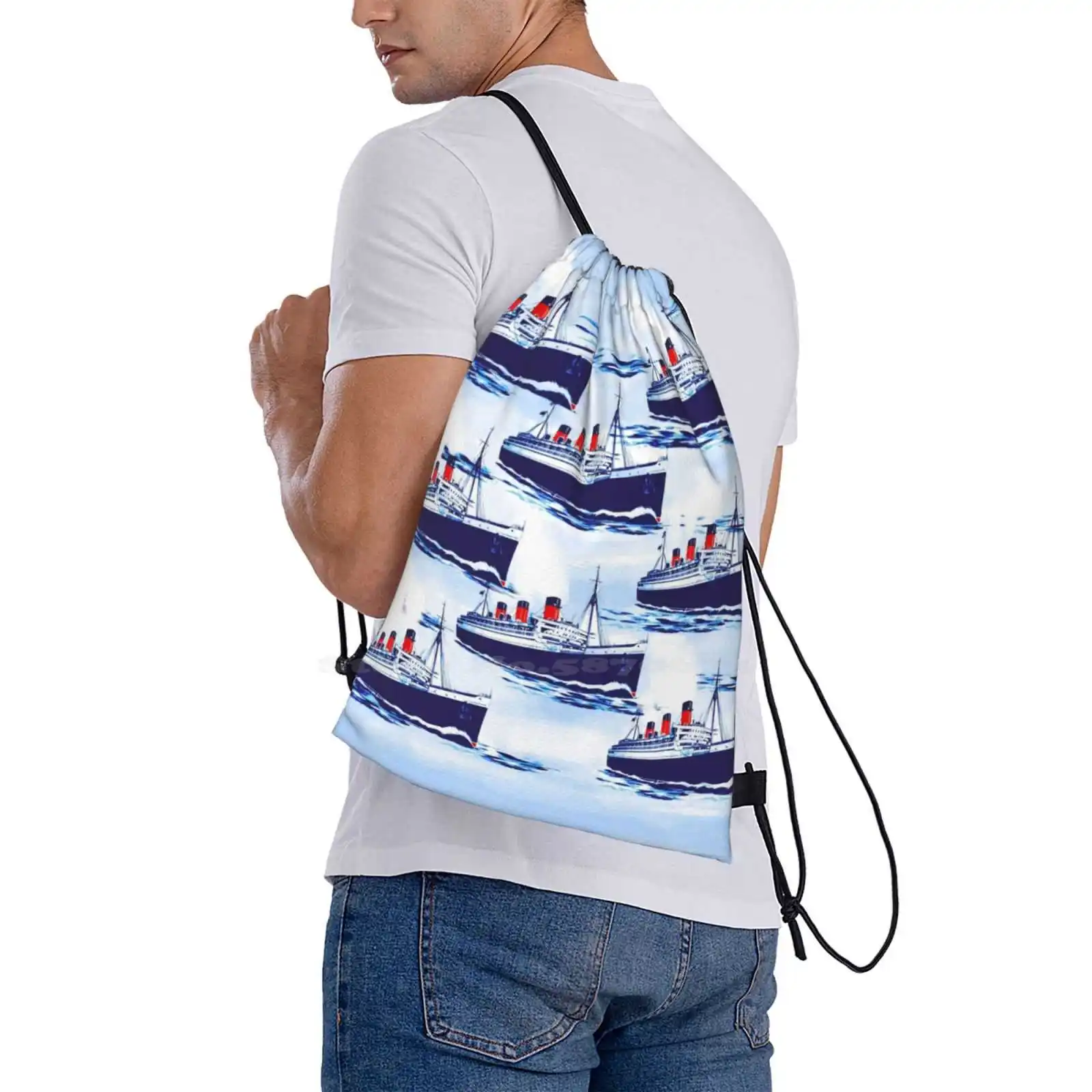 Школьный ранец с рисунком лодки модный рюкзак акварелью синий красный белый узор