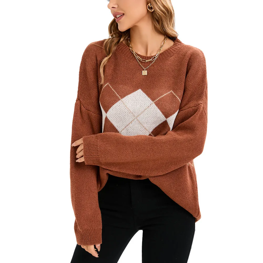 

Mandylandy женский элегантный осенний теплый плотный вязаный пуловер с принтом свитер модный Повседневный трикотажный свитер с длинным рукавом...