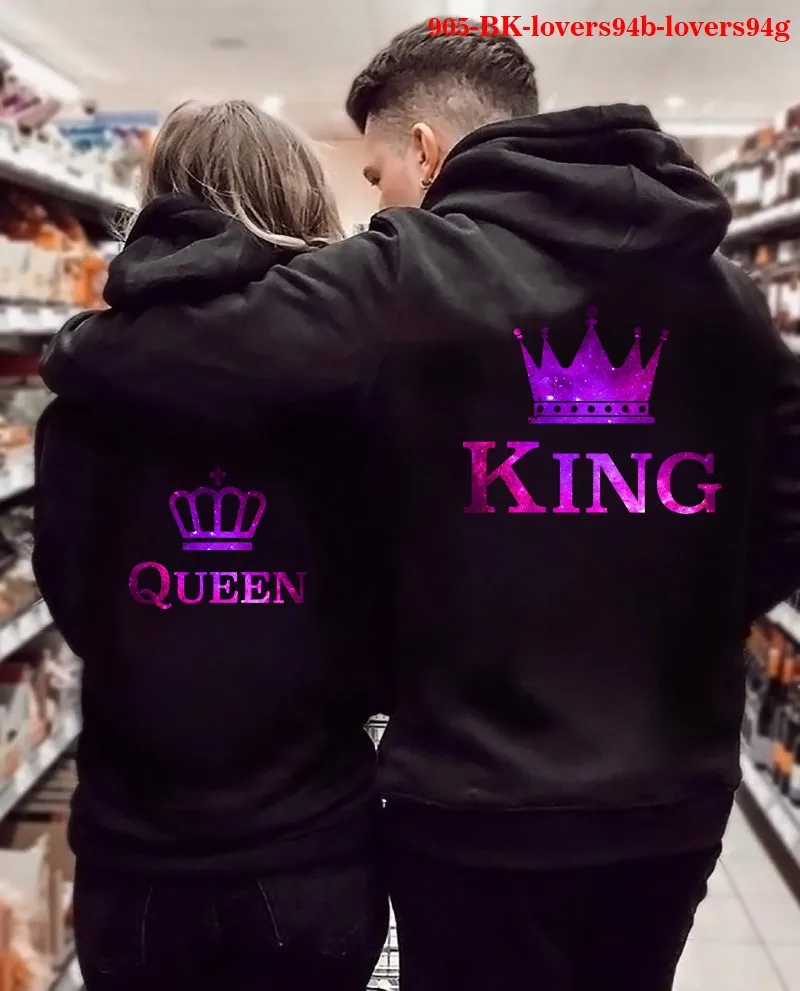 Women Hoodies King Queen Printed Sweatshirt Lovers Couples Hoodie Fashion Hooded Sweatshirt Matching Casual Pullovers Tracksuits