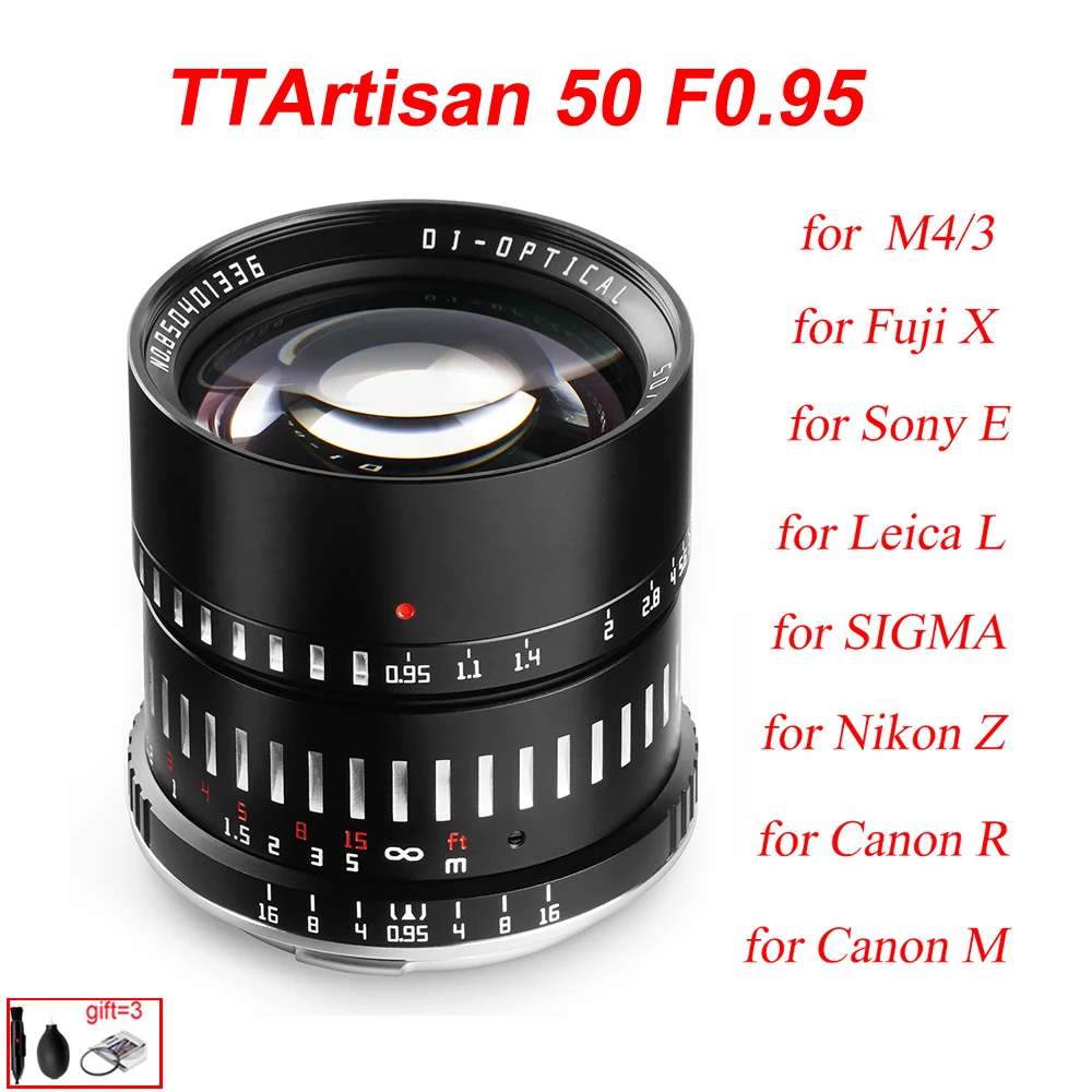 

TTArtisan 50mm F0.95 APS-C Lens Large Apertur for Sony E Fuji X Canon EF M EOS R Nikon Z Leica L SIGMA M4/3 MF Camera