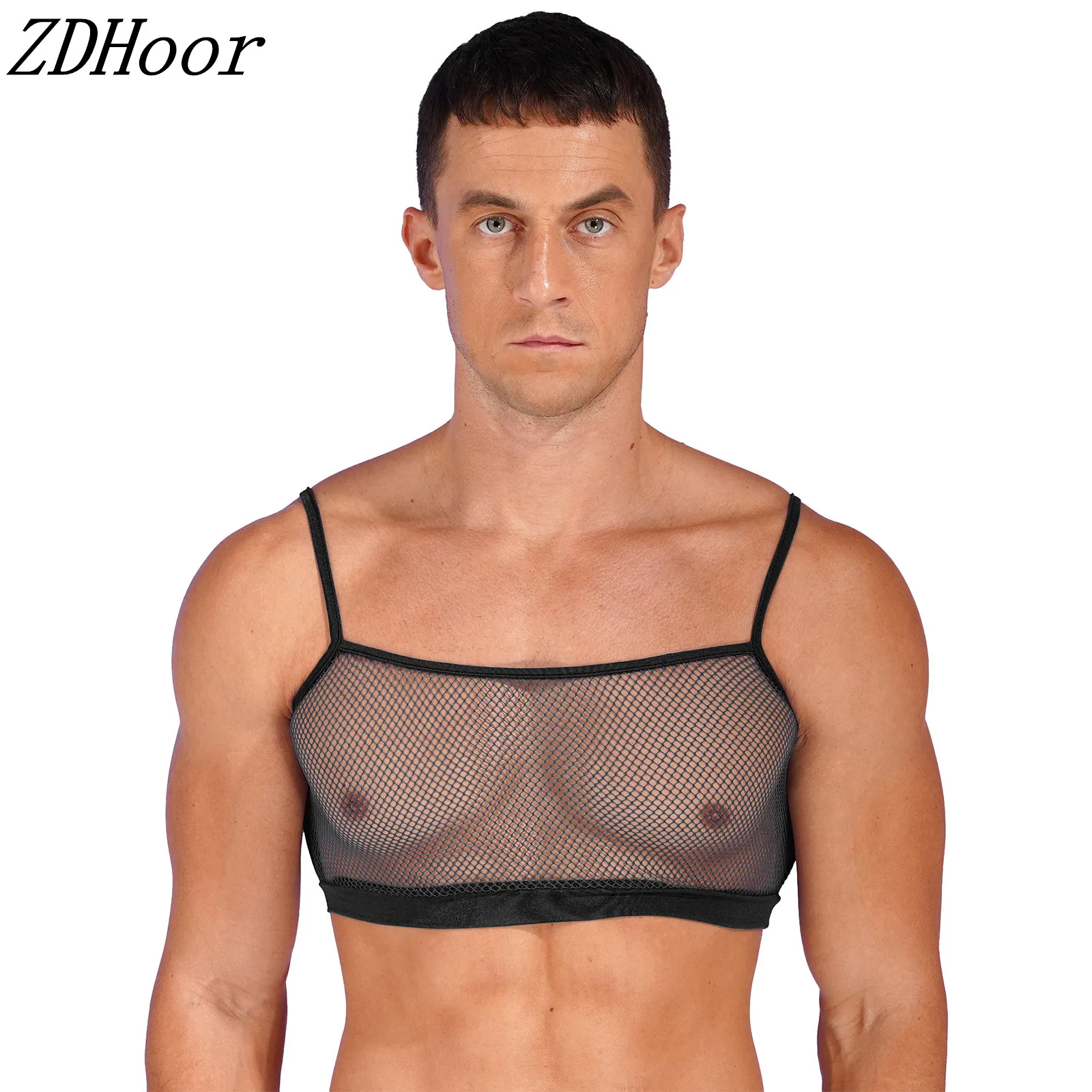 Мужской сетчатый укороченный топ с вырезами