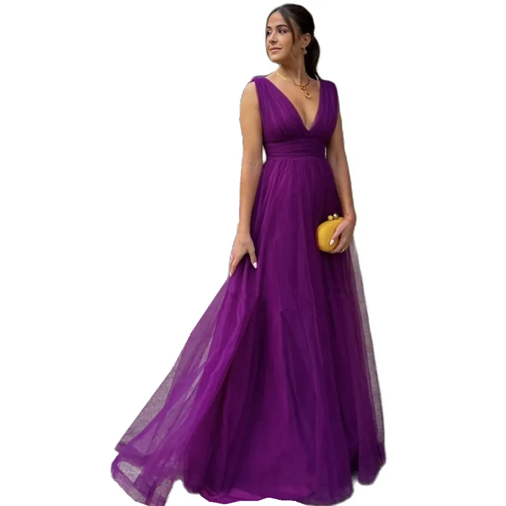 

Purple Tulle Evening Dresses 2023 Beach Dubai Saudi Arabic Long Robes De Soirée Vestidos De Gala Celebrity Party Gowns