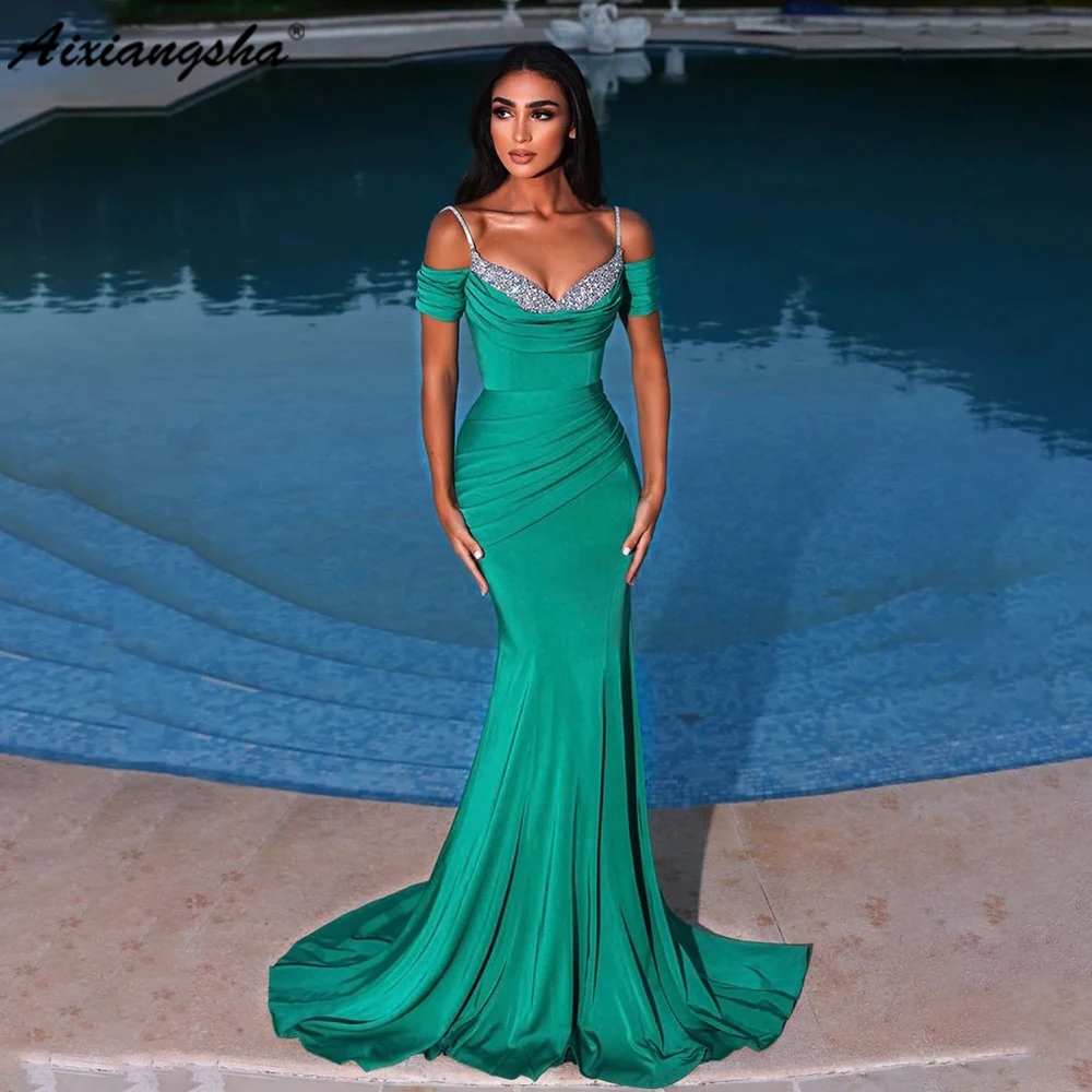 

Aixiangsha Mermaid Off the Shoulder Evening Gown Trumpet Skirt Gown with Crystals Evening Gown Prom Gown 2023 Custom For Women