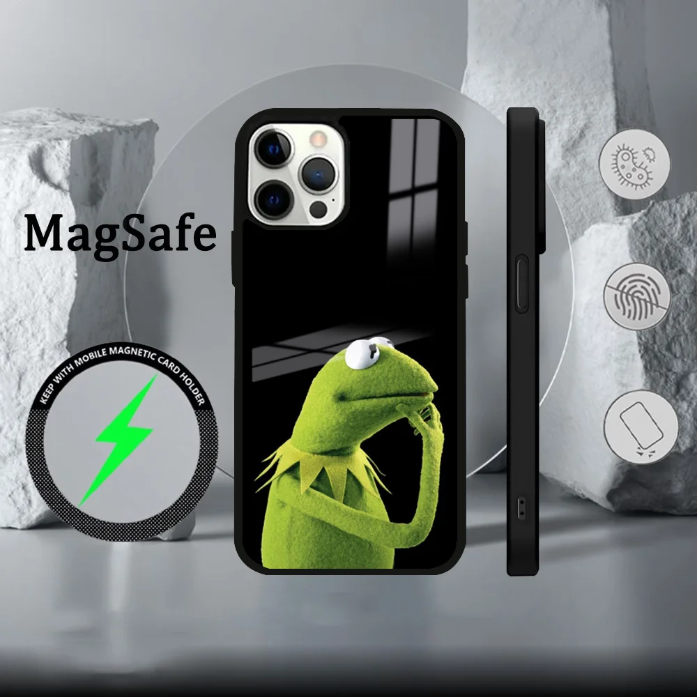 Funny K-Kermit-T The Frog Phone Case For iPhone 16 15 14 13 12 11 Pro Max Plus Mini Magsafe Mirror Wireless Magnetic Cover