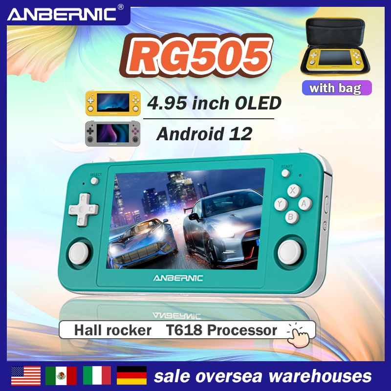 

ANBERNIC NEW RG505 Handheld Console 4.95 Inch OLED Touch Screen Android 12 System Hall Rocker T618 Processor with Game Bag