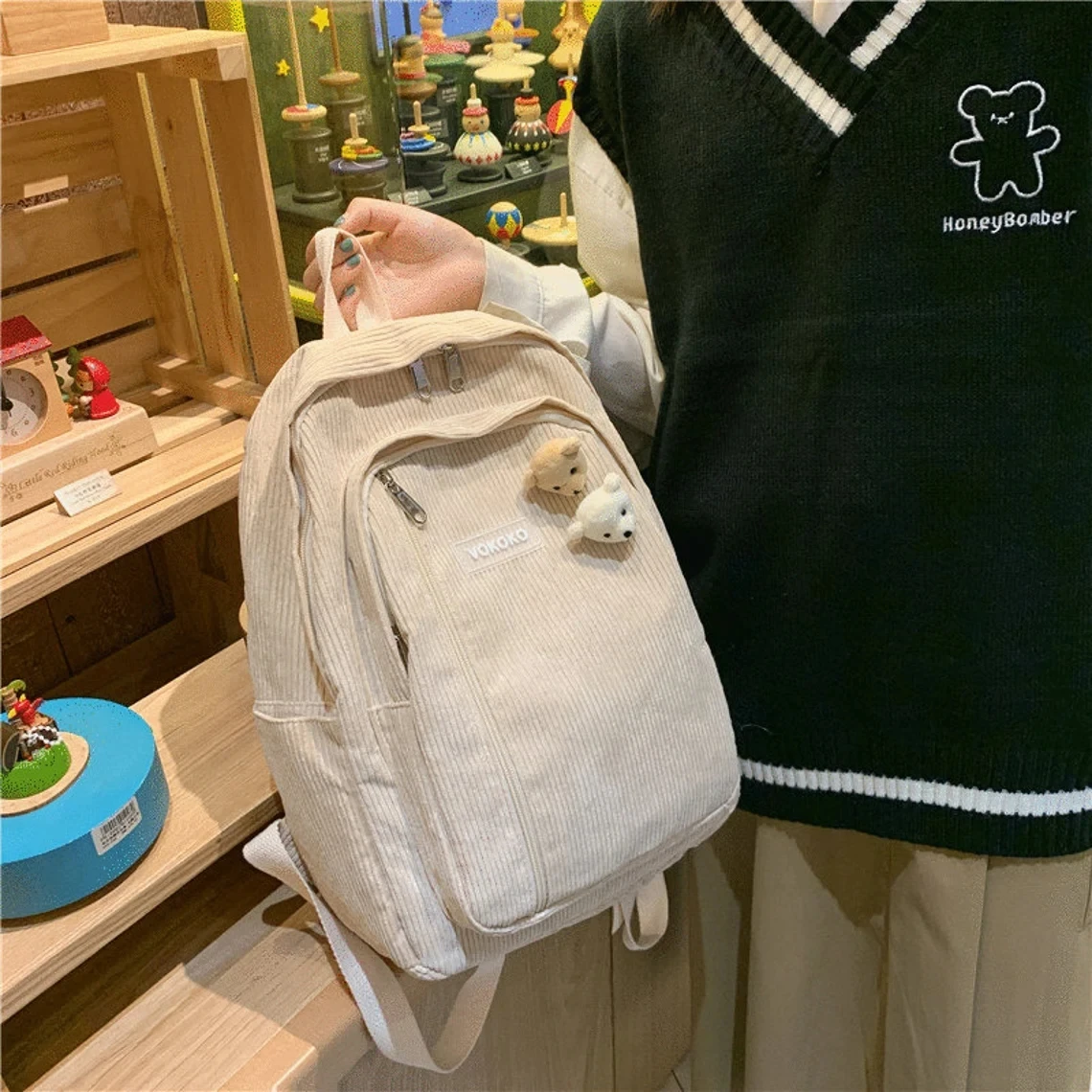 4 Color Corduroy Bag Simple Fashion Casual school backpack Travel bag backpack School Bags Student Backpack