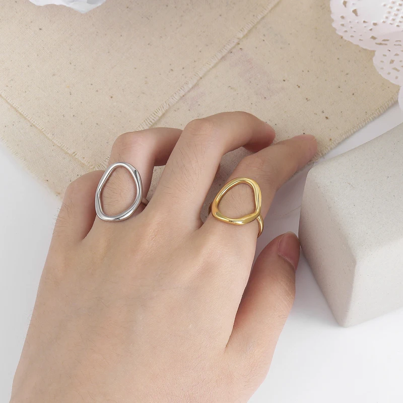 

Couple Rings for Women Man Irregular Hollow Ellipse Silver Color Gold Color Geometric Ring for Women Open Rings Rings