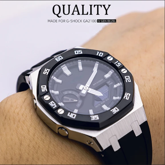 Цена CasiOak Mod Kit GEN4 GA2100 металлический ободок для Casio видоизменение 3-го поколения резиновый чехол для часов Ремешок GA 2100/2110 сталь