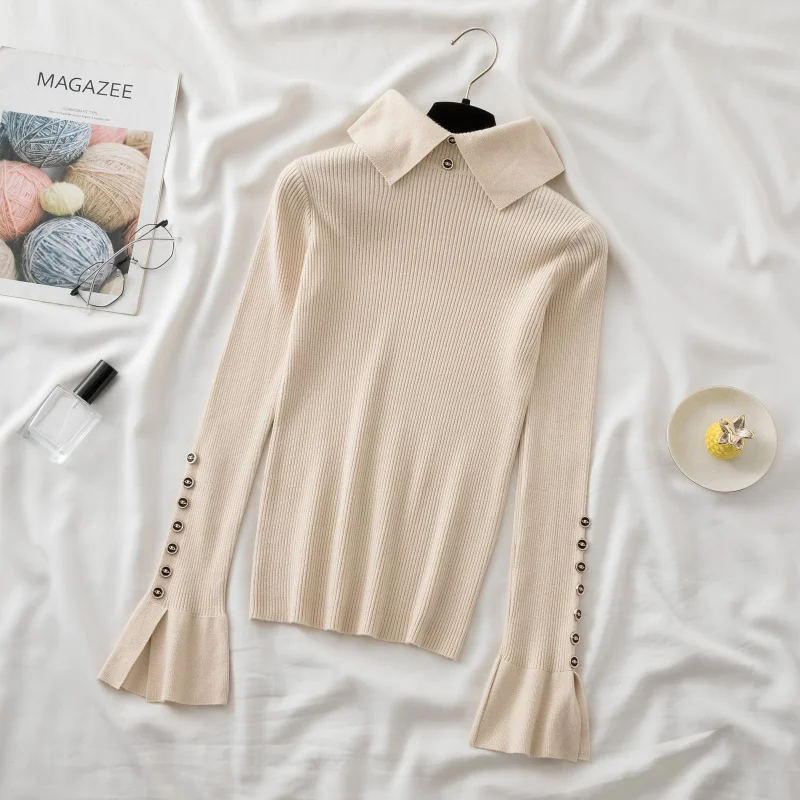 

Casual Solid Color Long Sleeve Bottoming Tops Fashion Turn Down Collar Button Pullover Winter Thickened Turtleneck Sweater 28746