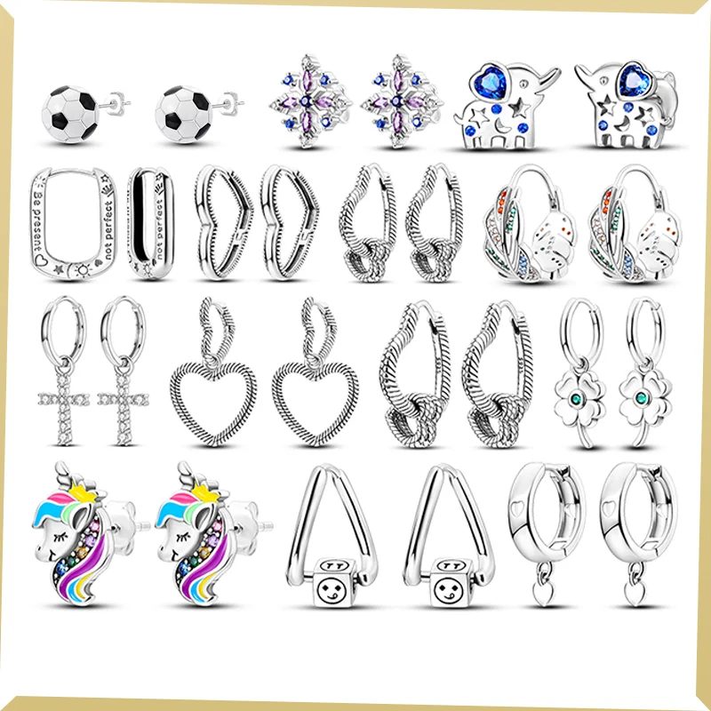

New Trend 925 Silver Football Earrings Hoop Luxury Charm Zircon Sterling Silver Feminine Party Original Earrings Gift Jewelry
