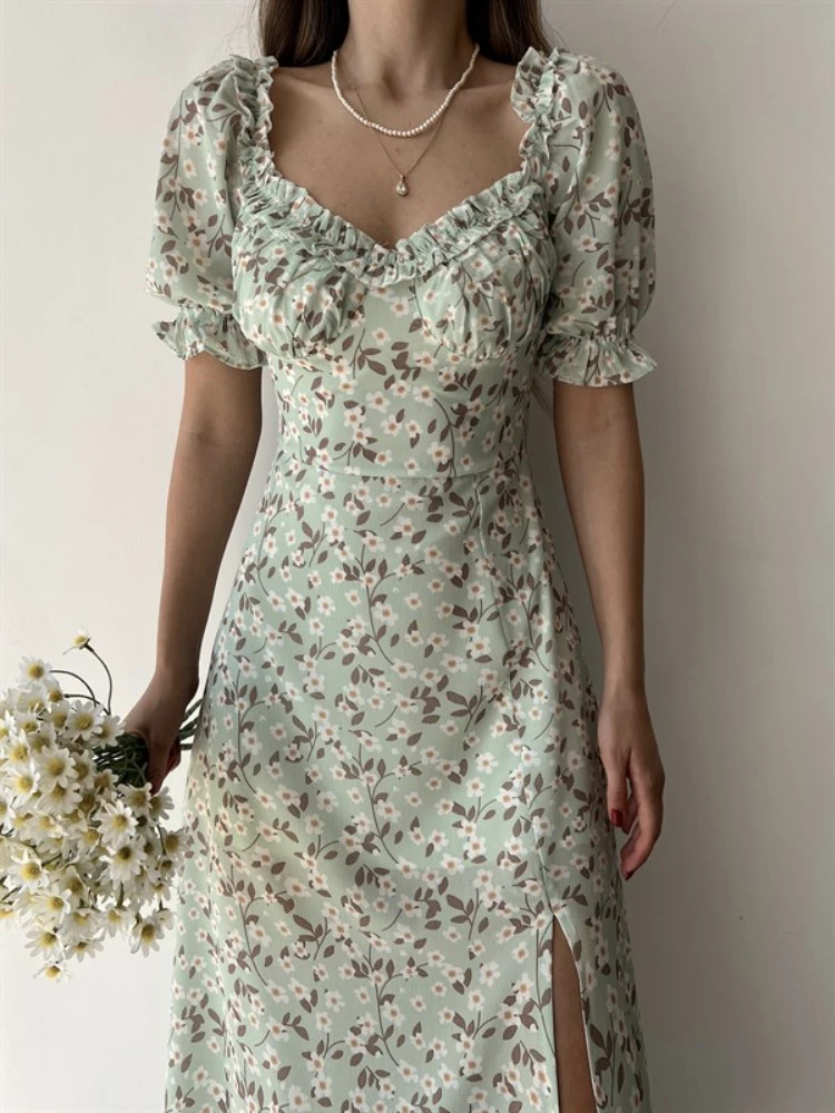 

Элегантные женские платья, Новинка лета 2023, соблазнительное платье с открытой спиной, Модные Длинные Платья с цветочным принтом и рукавами-...