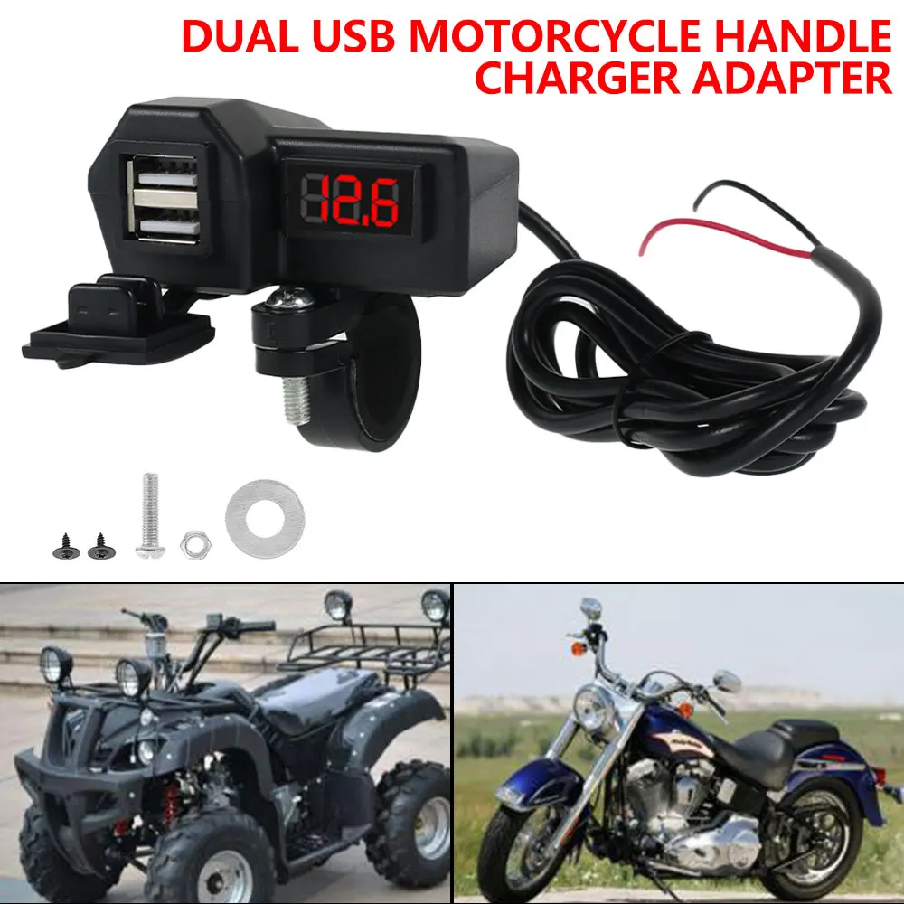 

10-24V Motorcycle Cigarette Lighter Dual USB Port Waterproof Motorbike Handlebar Phone Mobile Charger Adapter Fast Charging