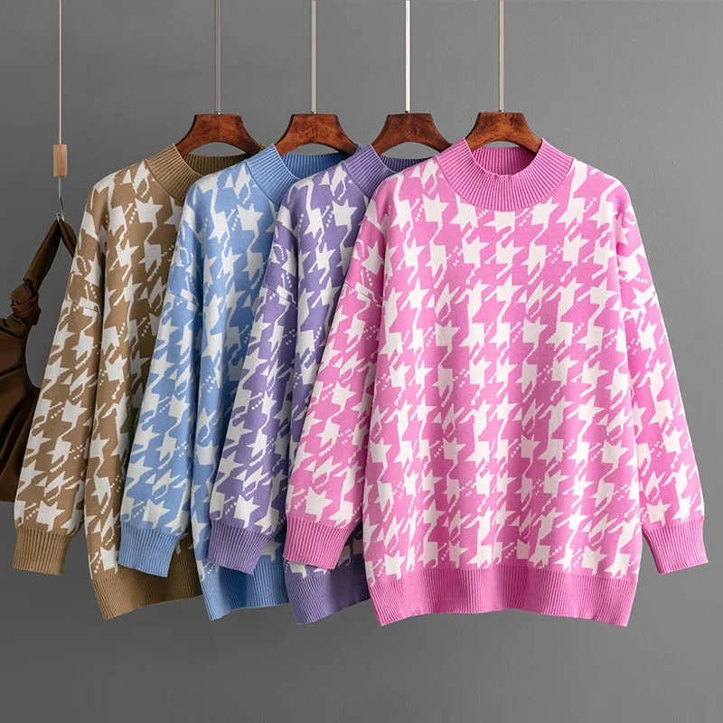 

Женский жаккардовый джемпер JAMERARY, трикотажные пуловеры с воротником «гусиные лапки», Осень-зима 2023