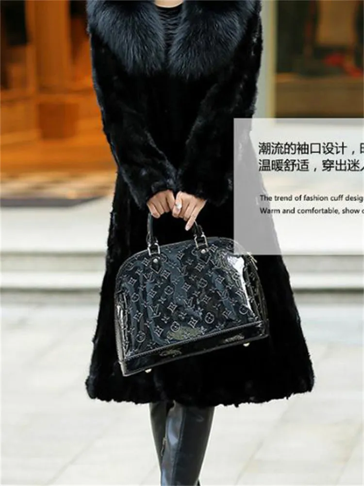 New Imitation Fur Coat Women Autumn Long Mink Fur Coat Big Fox Fur Collar Thick Warm Outer Wear Jacket Winter Clothing N1527