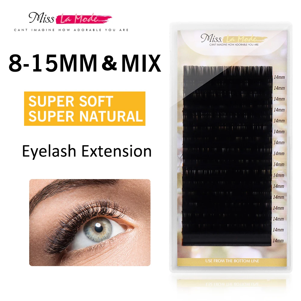 

Misslamode All Size 16Rows/Tray 8-15mm Mix Individual Mink Eyelashes Extension Russian Volume Eyelashes Extension Supplies