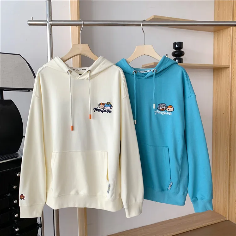 

Хлопковые толстовки для женщин, Повседневная Толстовка желтого/белого цветов, футболка с вышивкой из аниме с длинными рукавами, 한국국국리옷 옷