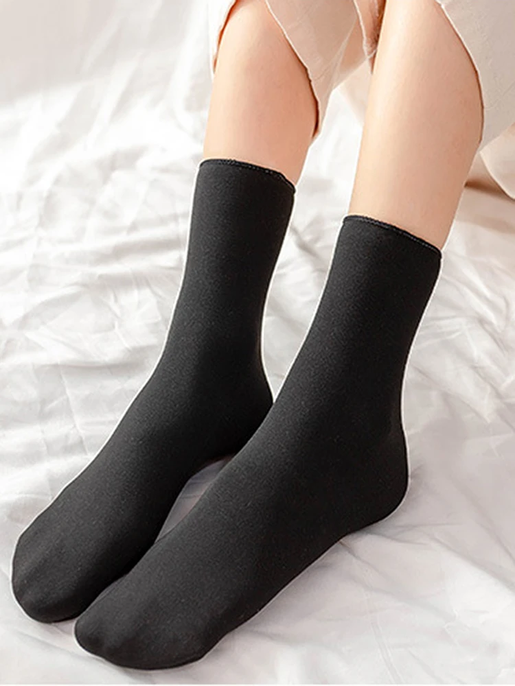 Winter Velvet Warm Thicken Thermal Socks Wool Women Cashmere Snow Seamless Soft Boots Floor Sleeping Pure Color 1Pairs