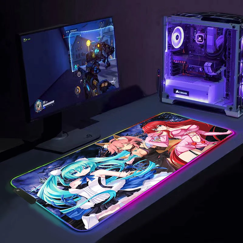 RGB Tapis De Souris Anime High School DXD Mouse Pad Pc Alfombrilla Gaming Led Mause Pad Mousepad No-slip with Backlit Mausepad