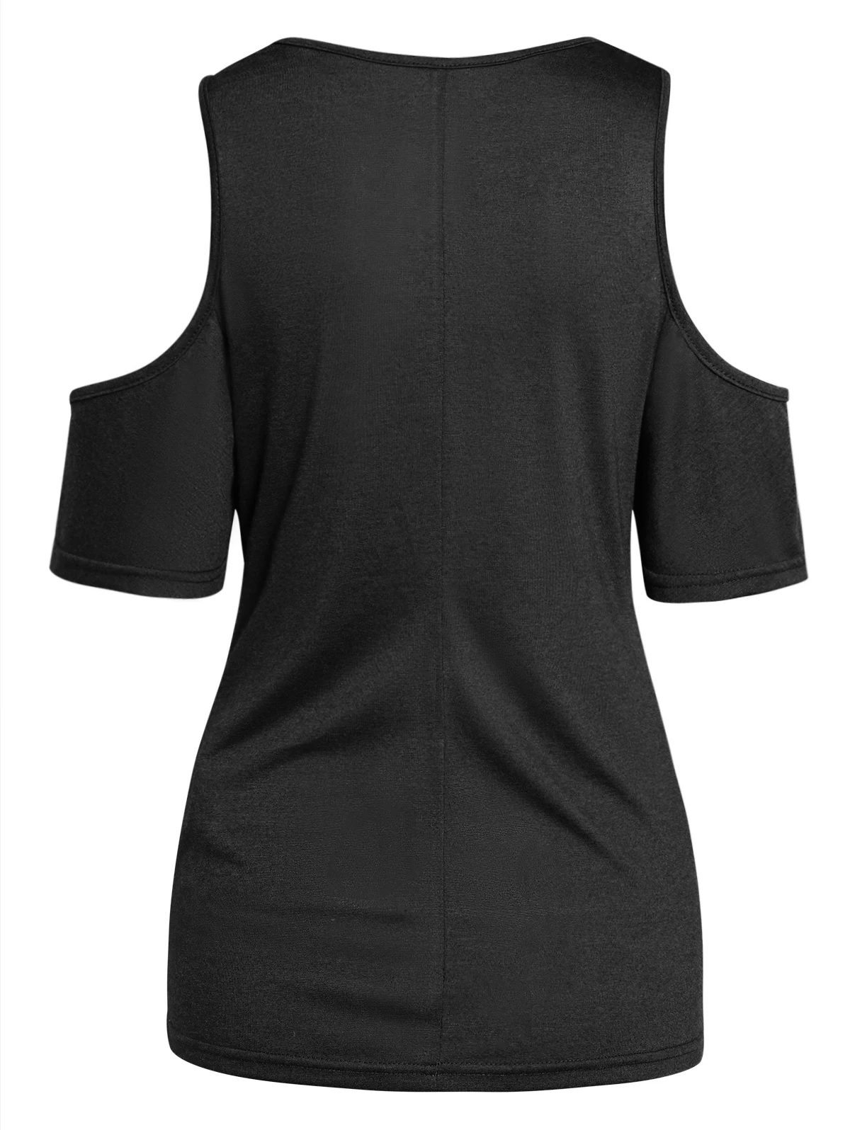 

Female Casual Fashion Cold Shoulder Tops For Summer Plain Color Casual Tee With Hollow Out Butterfly Chain