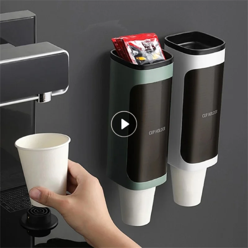 

Wall Mounted Disposable Paper Cup Dispenser Pull Type Plastic Cup Holder Anti-Dust Storage Rack Office Tumbler Holders Kitchen