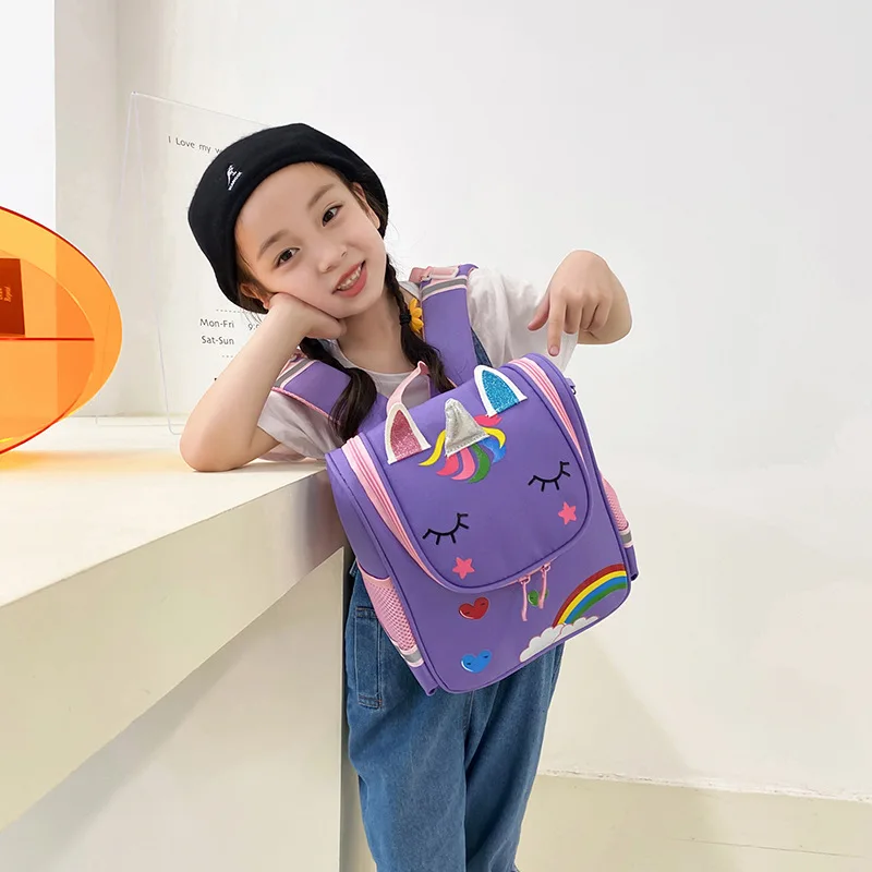 Children's Schoolbag Cartoon Lovely Unicorn Tiger Printed Lightweight Kindergarten Backpack for 3-6 Years Old Boys and Girls
