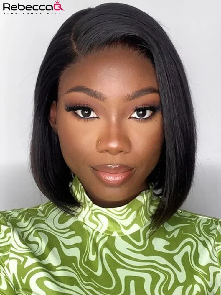 QVR натуральный черный короткий прямой парик Боб линия волос шелковистый