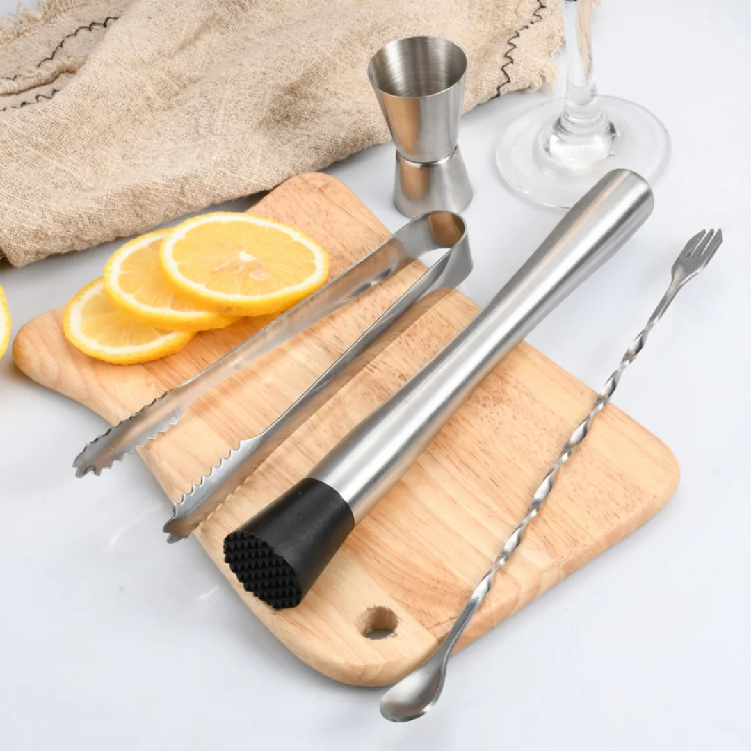 

Stainless Steel Cocktail Muddler Mixing Spoon Ice Clip Crushed Popsicles Home Bar Barware Set Create Mojitos Fruit Based Drinks