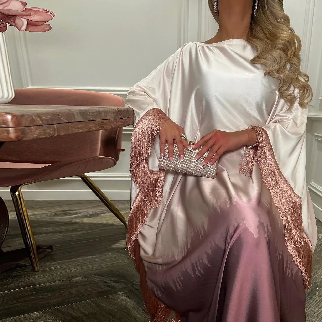 Градиентное искусственное мусульманское скромное платье с кисточками женское