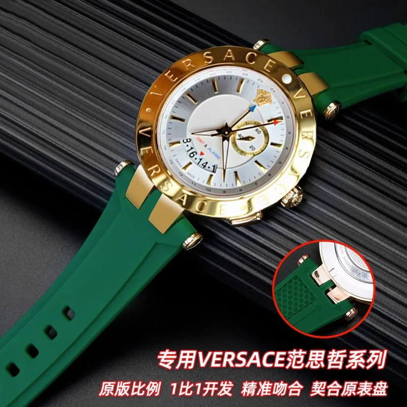 Rubber strap For Versace V-RACE DUAL series concave convex silicone watch strap accessories 24mm men's waterproof bracelet