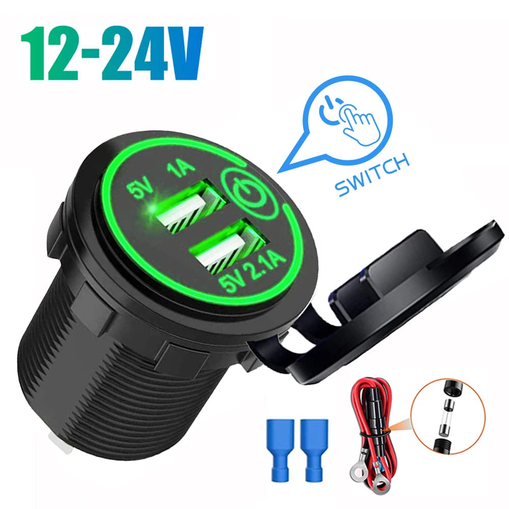 

Dual USB Charger Socket 12V-24V USB Outlet Waterproof 3.1A Dual Charger Socket with Touch Switch for Car Boat Marine Motorcycle