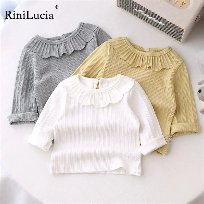 

RiniLucia Cute Girl T-shirt Autumn Baby O-Neck Knitted T-Shirt Girl Long Sleeve Bottoming Shirt Cotton Child Long Sleeve T-Shirt