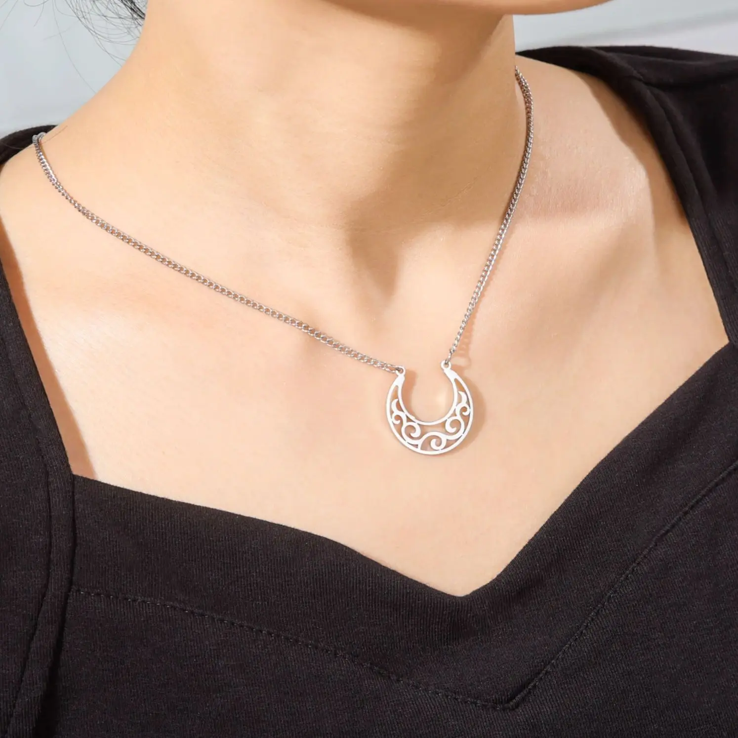 LIKGREAT модные подвески в виде кельтского полумесяца ожерелья из нержавеющей стали