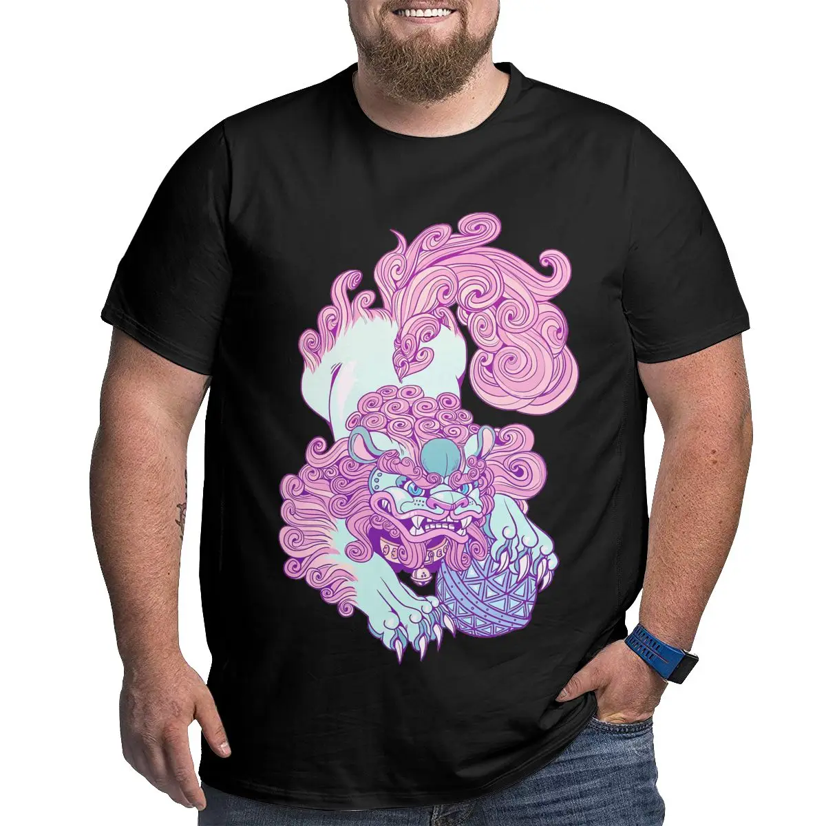 

Oversize T-Shirt Men Clothing Pastel Lion Dog Tops 100% Cotton Harajuku Cool Plus Size