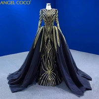 Removable Tailing Black Gold Mermaid Evening Dress Dubai Party Maxi Party Dresses Women Prom Dress Long Luxury 2022 Saudi Arabia