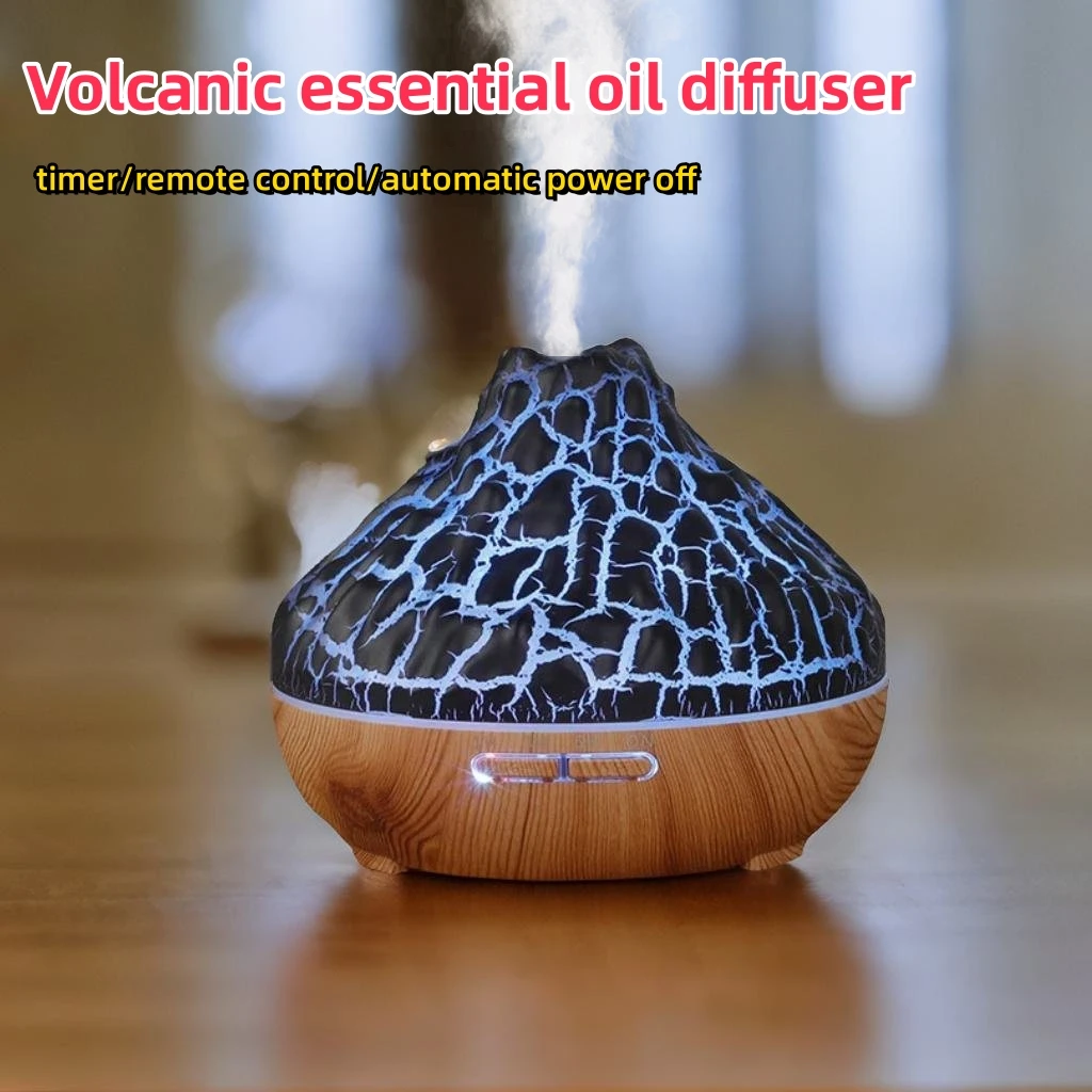 

300ml Wood Grain Flame Ultrasonic Humidifier with Timer and Waterless Auto-Off, Remote Control, Aromatherapy for Home Office