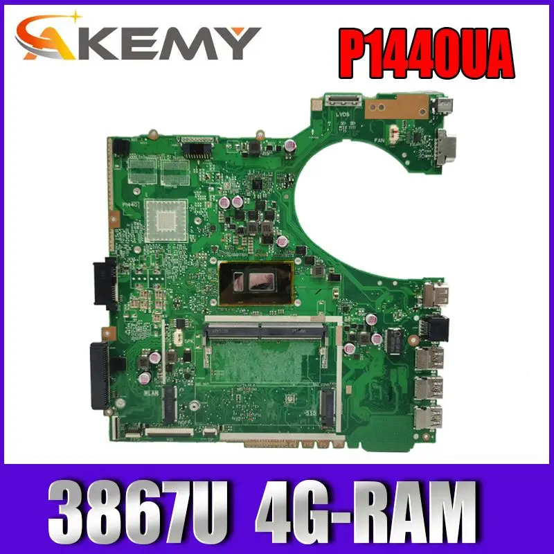 

AKemy P1440UF Motherboard 3867U 4G-RAM REV2.1 For Asus P1440UF P1440UA laptop Motherboard P1440UF Mainboard test 100% ok