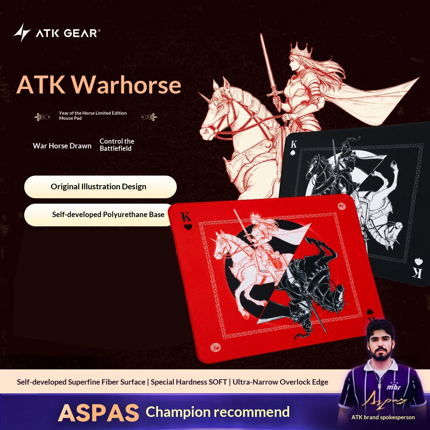Коврик для мыши ATK War Horse SOFT 360x300 490x420x4мм, для FPS-игр, с иллюстрацией, нейтральный баланс, для ПК-геймеров, на заказ, для офиса, подарок (art.: 3920d9a975fd2) - 3920d9a975fd2