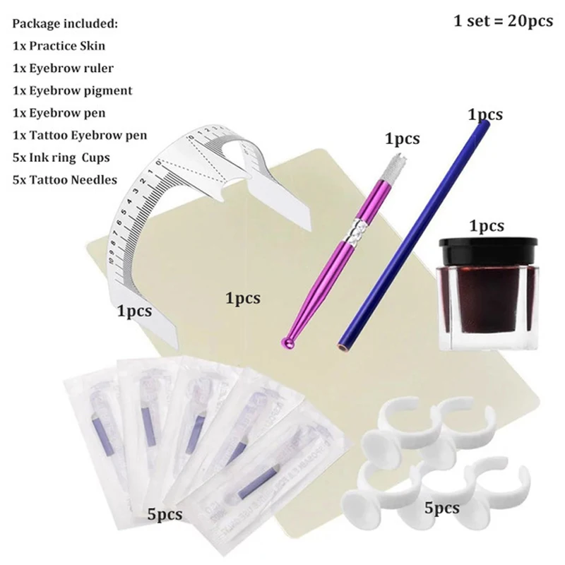 

For Beginners Body Art 1 Set Practical Makeup Microblading Eyebrow Tattoo Kits Pen Needle Paste Skin Ruler Beauty Girls Great