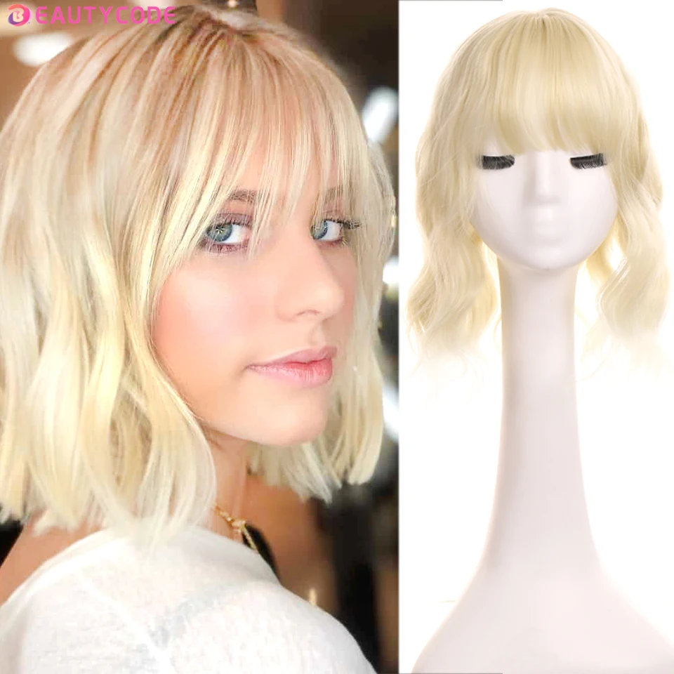 

BEAURYCODE Short Brown Wig Synthetic Wigs with Bangs for Women Purple Water Wave Natural Bob Wigs Heat Resistant False Hair